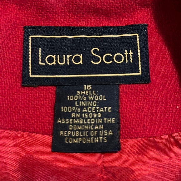 Vtg 80s LAURA SCOTT Size 16 DoubleBreast Blazer Classic Red GoldButton Wool USA - Picture 10 of 13
